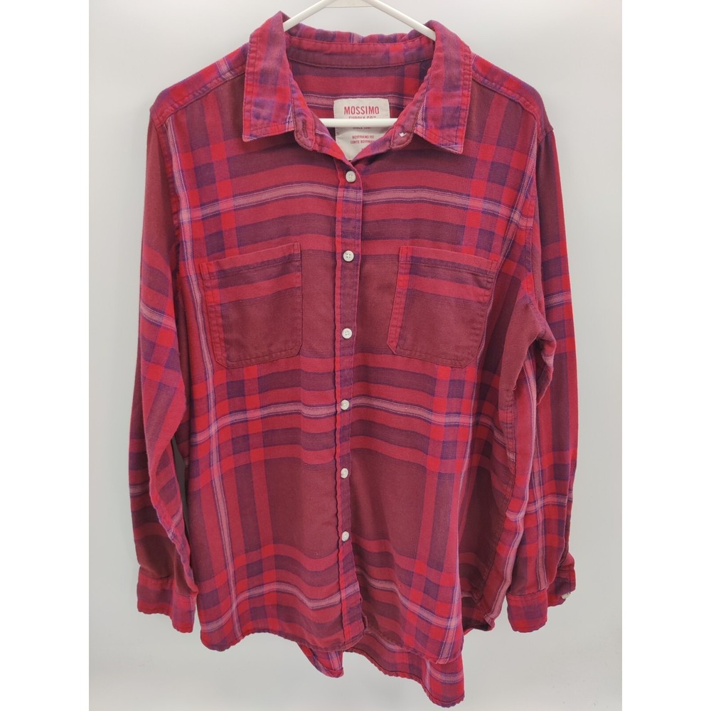 Mossimo Supply Co Red Purple Plaid Boyfriend Fit Button Down Shirt XXL